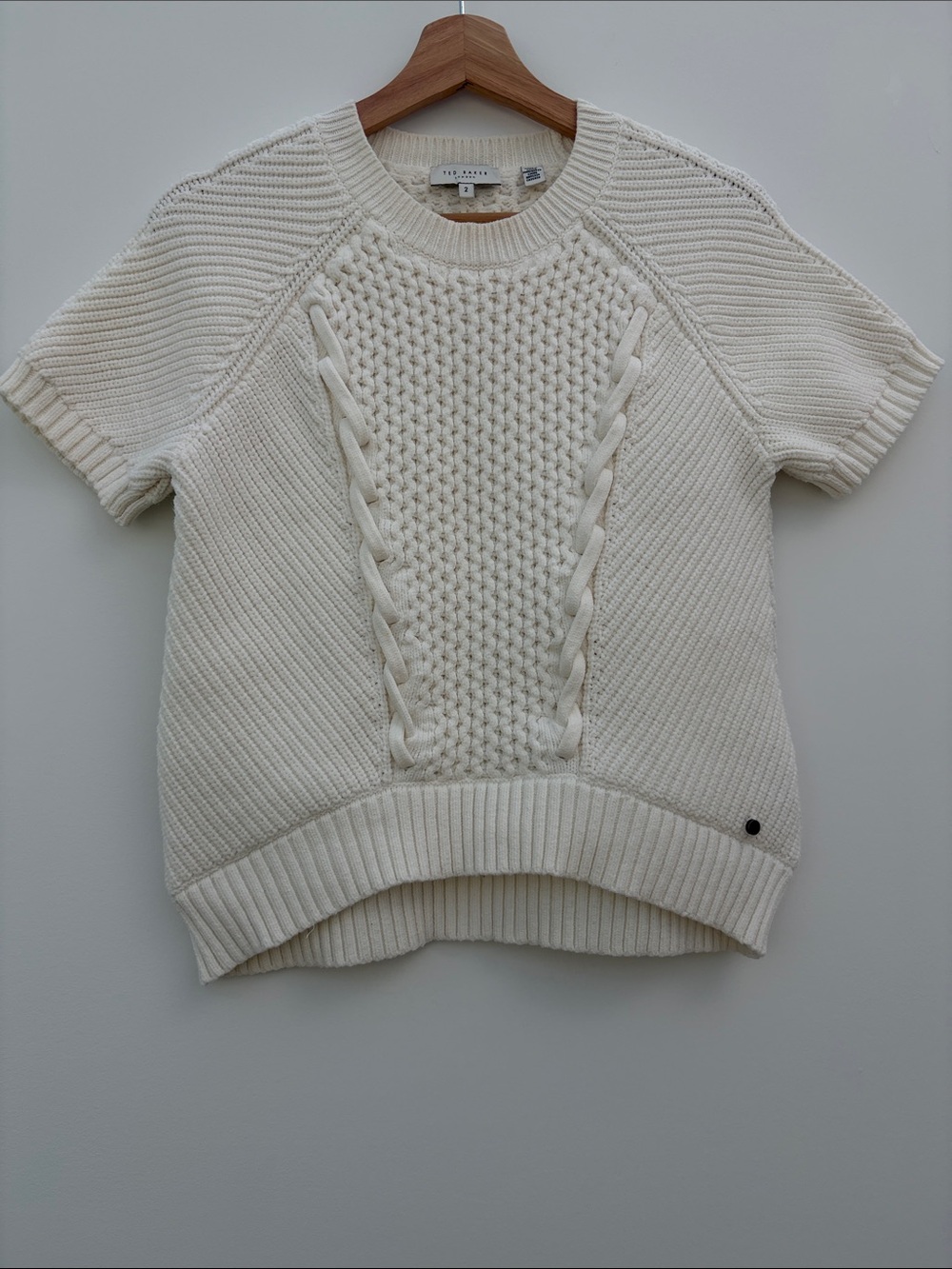 Ted Baker Cream Cable Knit Short Sleeve Sweater
